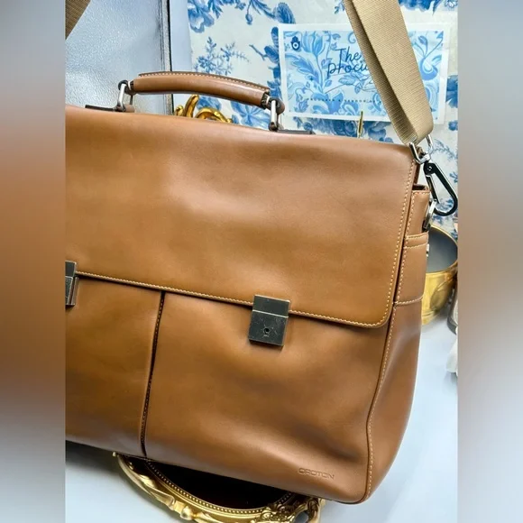 🆕 OROTON 🧿 NWOT Brown Leather Men's Briefcase - Picture 3 of 16